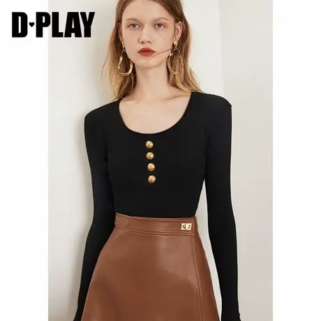 DPLAY德帕拉秋冬款大圆领黑色假门襟设计上衣品质修身打底针织衫商品大图