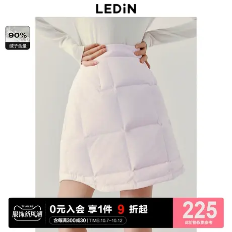 乐町甜美方格羽绒半身裙2023年秋冬新款A摆显瘦短裙保暖羽绒半裙图片