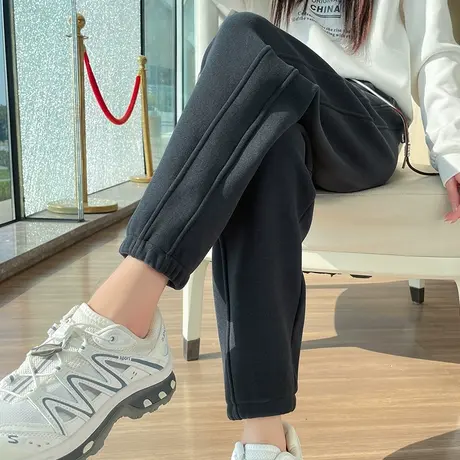 深灰色运动裤女2023秋冬新款高腰宽松加厚小个子休闲裤加绒哈伦裤商品大图