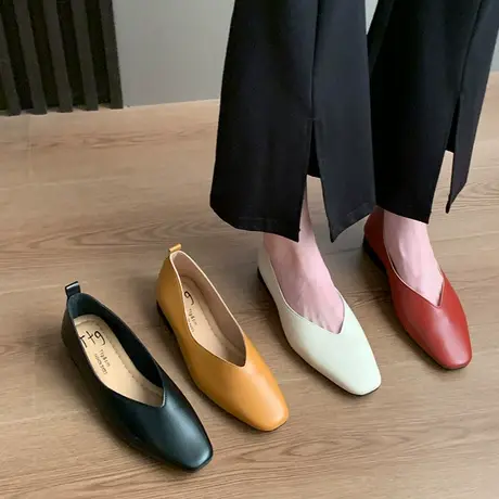 晚晚鞋女法式秋季浅口方头鞋子2023年新款一脚蹬粗跟爆款气质单鞋商品大图