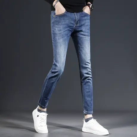 经典蓝色九分牛仔裤男修身小脚2023新款春秋款弹力百搭休闲男裤子商品大图