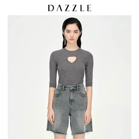【昕怡粉丝专享】DAZZLE地素奥莱 薄款水溶羊毛爱心针织打底衫女商品大图
