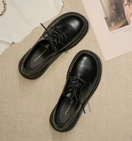 真皮英伦风小皮鞋女2023年秋冬新款平底圆头系带大头鞋爆款乐福鞋图片