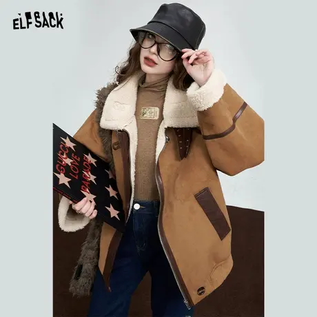 妖精的口袋仿麂皮加厚棉服外套女2023冬季新款复古英伦风保暖棉衣图片