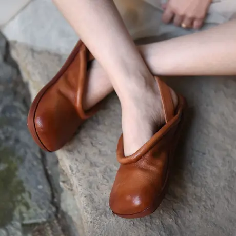 Artmu阿木原创复古平底包头凉鞋女2023年新款软底后空真皮女鞋商品大图