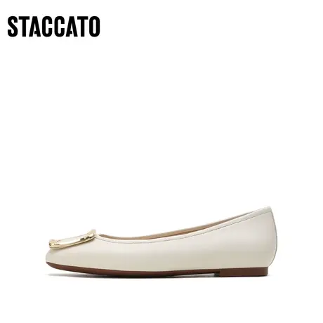 思加图新款奶油鞋复古方头单鞋通勤平底鞋女鞋9UR33CQ2B图片