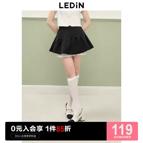 乐町黑白撞色假两件裙裤2023年夏季新款芭蕾风气质少女甜美短裙商品大图