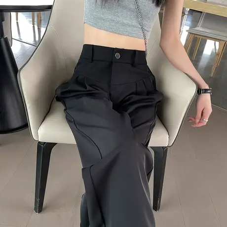 黑色阔腿裤女春夏季小个子高腰垂感休闲宽松拖地冰丝直筒西装长裤商品大图