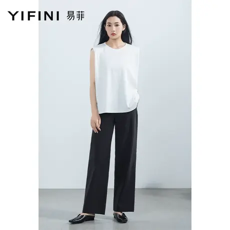 Yifini/易菲休闲宽松遮肉直筒裤女夏装新款黑色垂感阔腿裤子商品大图