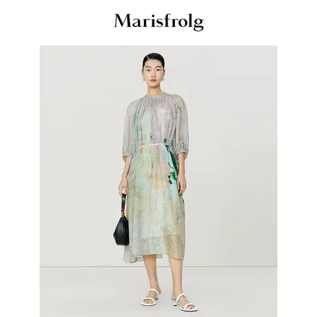 【艺术家联名】玛丝菲尔2023年夏季新款时尚收腰印花茶歇连衣裙女图片