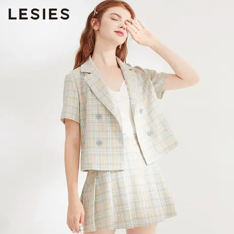 蓝色倾情春夏女装腰裙 韩版格子小西装短裙百褶半身裙女商品大图