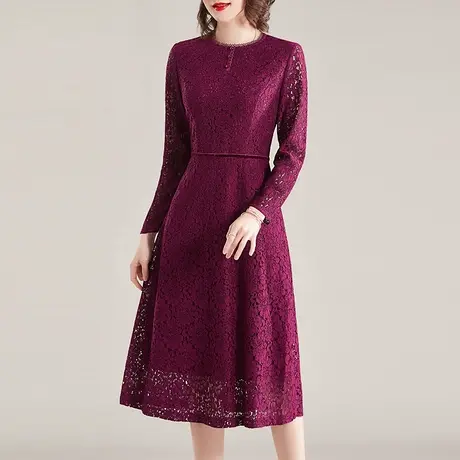 水墨青华秋季新品百搭打底裙简约修身蕾丝裙优雅收腰连衣裙女图片