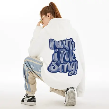 Nuthink国潮潮流港风字母连帽卫衣男加绒加厚潮牌ins情侣装外套潮商品大图