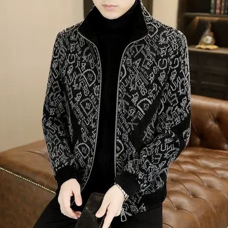 秋冬季加厚毛呢外套男士新款立领轻奢金貂绒夹克休闲痞帅拉链男装商品大图