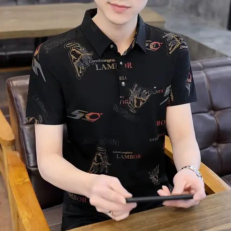 冰感短袖T恤男夏季潮牌ins潮流翻领Polo衫夏天男装半袖体恤上衣服商品大图