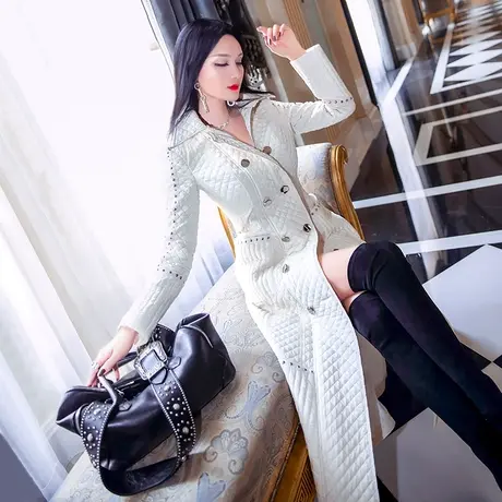 福利清仓款秋冬白色菱格棉衣女年新款中长款过膝修身显瘦棉服外套商品大图