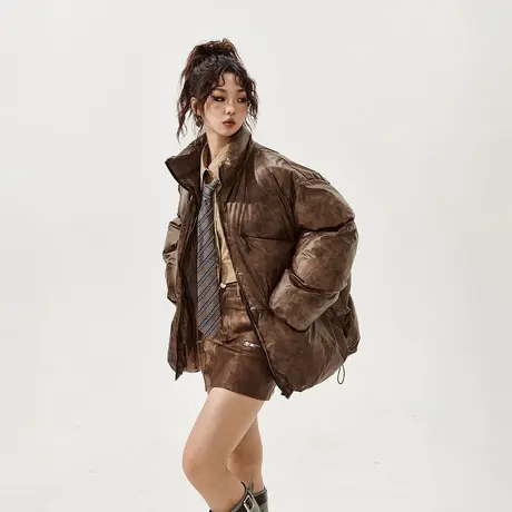 YEP设计感复古立领棉服女2023年新款宽松冬季外套潮牌加厚面包服商品大图