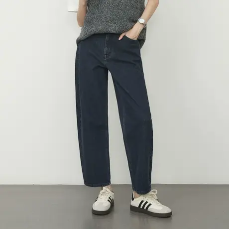 欧小仓 复古原色牛子裤 ins博主香蕉裤 梨型友好九分水洗牛仔裤商品大图