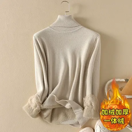 加绒加厚打底衫女士秋冬内搭2023年新款洋气一体绒保暖高领毛衣女商品大图