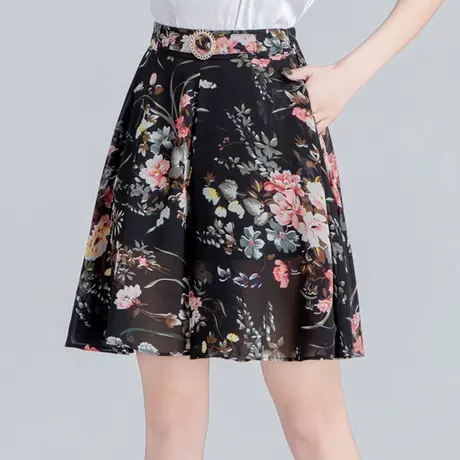 夏季碎花雪纺a字裙裤女薄款2021新款高腰宽松阔腿短裤五分休闲裤商品大图