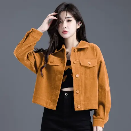 小香风开衫女士外套秋冬款2024新款休闲灯芯绒条绒上衣小个子短款商品大图