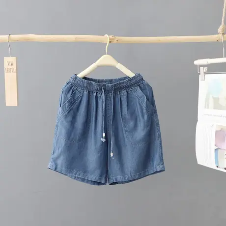 松紧高腰轻薄牛仔短裤女宽松休闲直筒裤显瘦阔腿裤夏薄款四分热裤商品大图