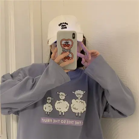 红续原创2020秋装新款卡通可爱百搭宽松oversize薄款长袖卫衣女潮商品大图