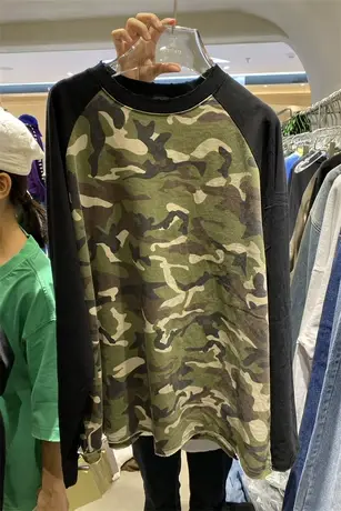 ins超火长袖迷彩欧货卫衣chic港风秋季2022年新款韩版宽松t恤女潮商品大图
