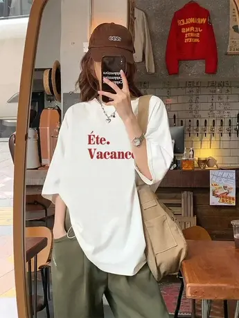 小个子t恤正肩短袖女夏季新款设计感小众法式奶系温柔风宽松上衣商品大图