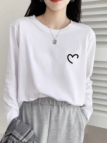 白色仿棉长袖t恤2023早秋新款欧货女装秋冬季加绒内搭打底衫上衣商品大图