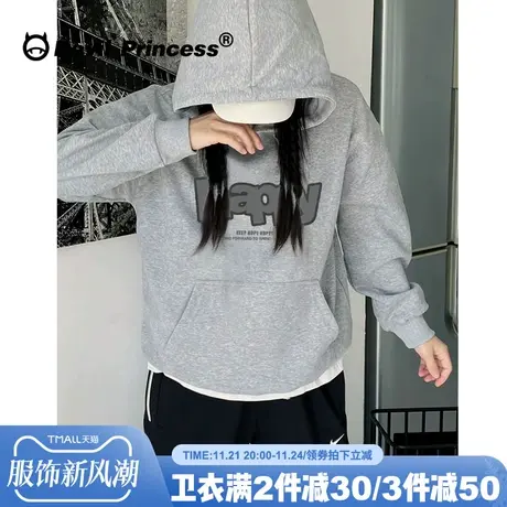 高级感ins风宽松通勤灰色连帽卫衣女简约休闲小众潮牌加绒款上衣商品大图