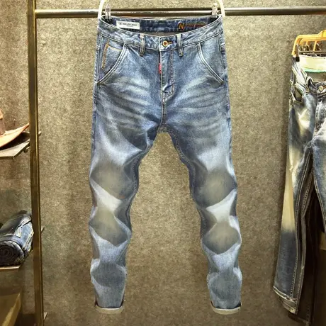 复古重磅水洗牛仔裤男阿美咔叽修身直筒裤赤耳丹宁原牛弹力长裤潮商品大图