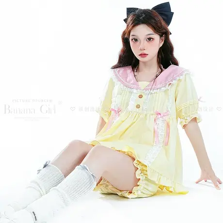 Bananagirl睡衣女士夏天薄款短袖宽松少女公主风家居服两件套新款商品大图