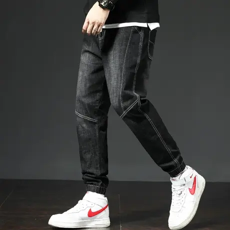 春季男裤工装哈伦裤子男士牛仔裤束脚缩腿裤宽松九分高弹力秋冬款商品大图