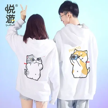 悦游 柴犬与美短 情侣外套 猫狗情侣装拉链卫衣 不一样秋装春秋款商品大图