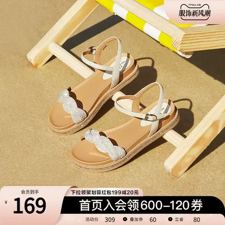 Tata他她一字带仙女平底凉鞋沙滩鞋女夏季休闲年新款百搭WMZ01BL2商品大图