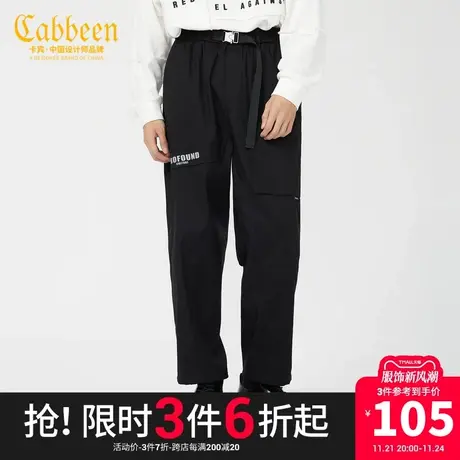 卡宾男装黑色休闲裤字母印花直筒潮流宽松长裤K商品大图