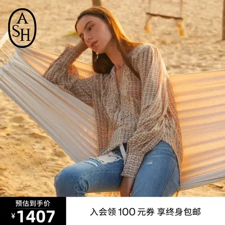 ASH女装新款时尚印花圆领衬衫长袖宽松百搭上衣图片