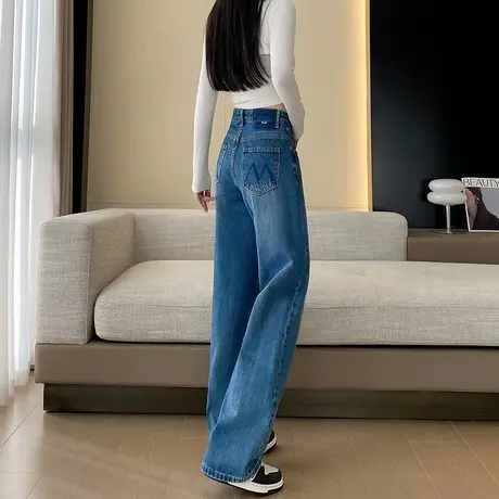 美式阔腿牛仔裤女2024春秋新款高腰垂感宽松显瘦百搭直筒拖地裤子图片