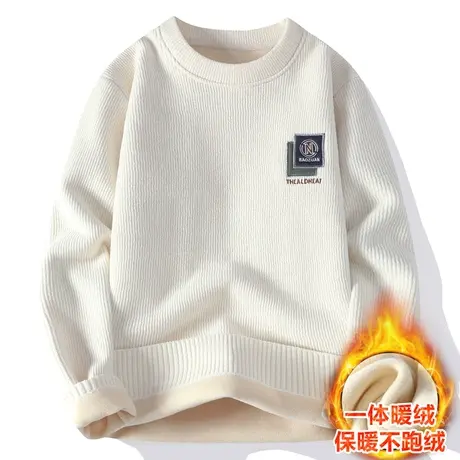 一体绒圆领毛衣男秋冬季加绒加厚保暖线衣潮流韩版冬装针织打底衫图片
