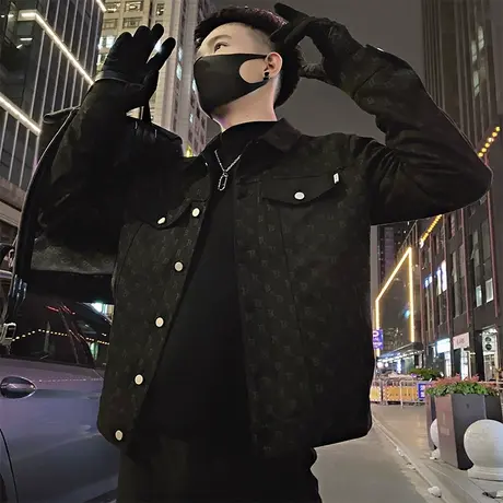 春秋季重磅潮牌满印花工装夹克男网红复古高级感痞帅机车字母外套商品大图