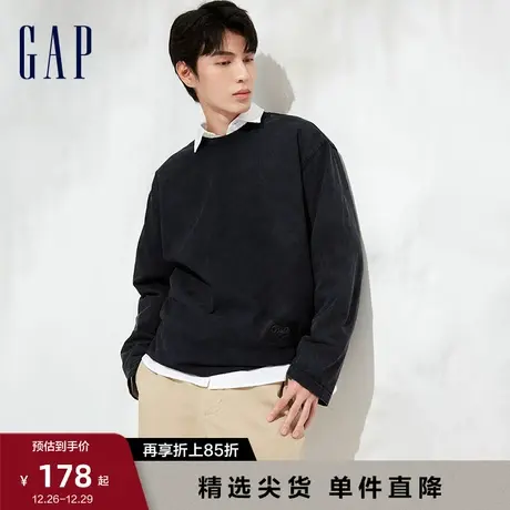 【断码优惠】Gap男女同款春秋水洗棉廓形长袖T恤休闲情侣装889886商品大图