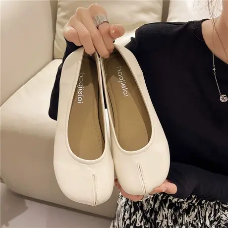 软底森系复古猪蹄单鞋女2024春季新款法式圆头平底淑女温柔豆豆鞋图片