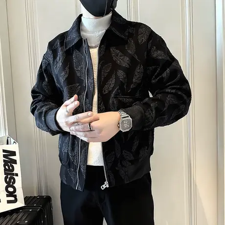 翻领夹克春季2024潮牌立体提花设计感宽松高级感痞帅春装外套上衣图片