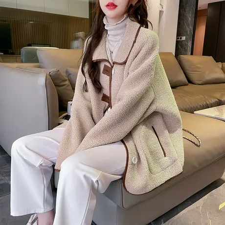 唐狮2023新款仿羊羔毛短款外套女秋冬季美拉德温柔慵懒风毛毛外套图片