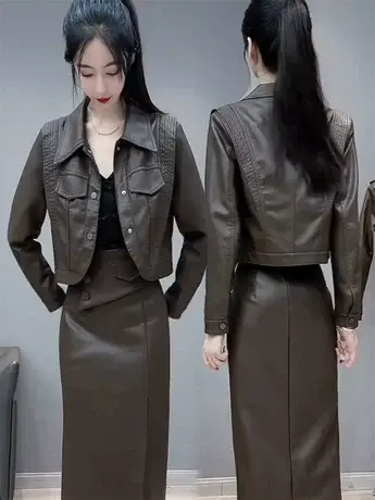 小个子短款皮衣外套女士2024春秋新款设计感上衣高级感机车皮夹克图片