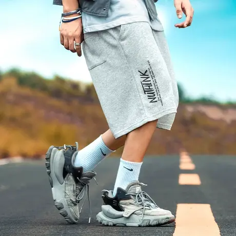 Nuthink欧美潮流小众设计灰色运动短裤男夏季美式街头休闲五分裤商品大图