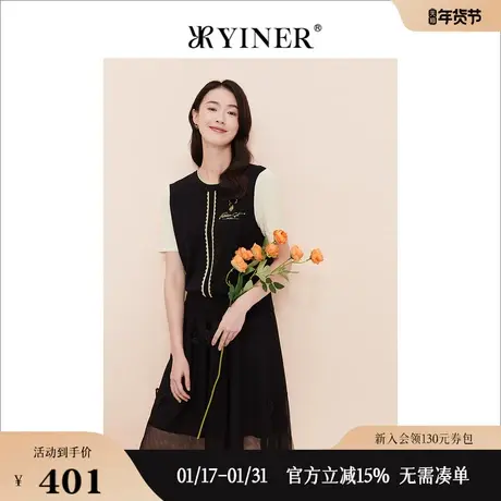 【赫本猫联名】YINER音儿专选女装夏季针织衫刺绣图片