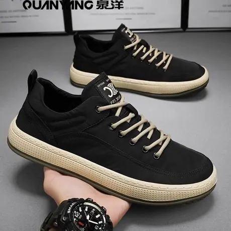 泉洋帆布男鞋春季透气黑色休闲板鞋男士冰丝布鞋工作厚底劳保潮鞋商品大图