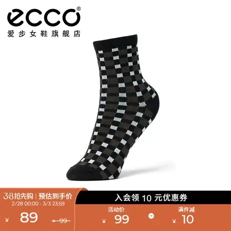 ECCO爱步袜子 中高筒轻薄透气运动休闲袜长筒黑色格子 9085533商品大图